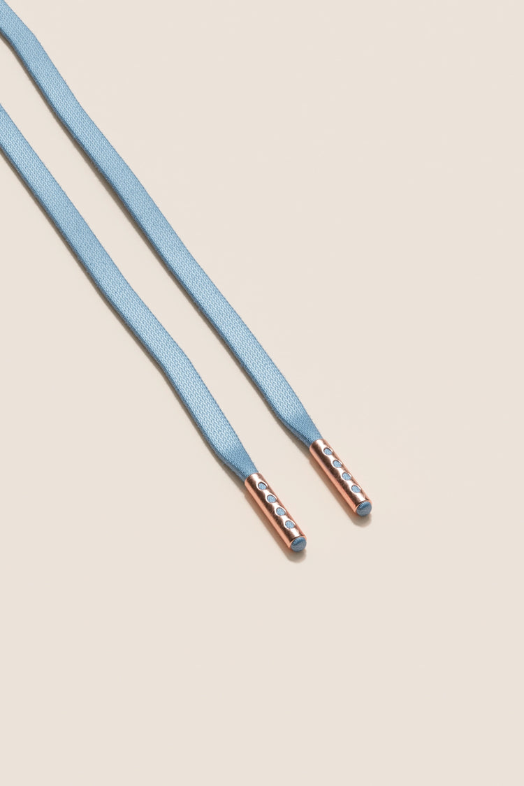 Senkels Light Blue 3mm Flat Waxed Shoelaces with Rose Gold Aglets